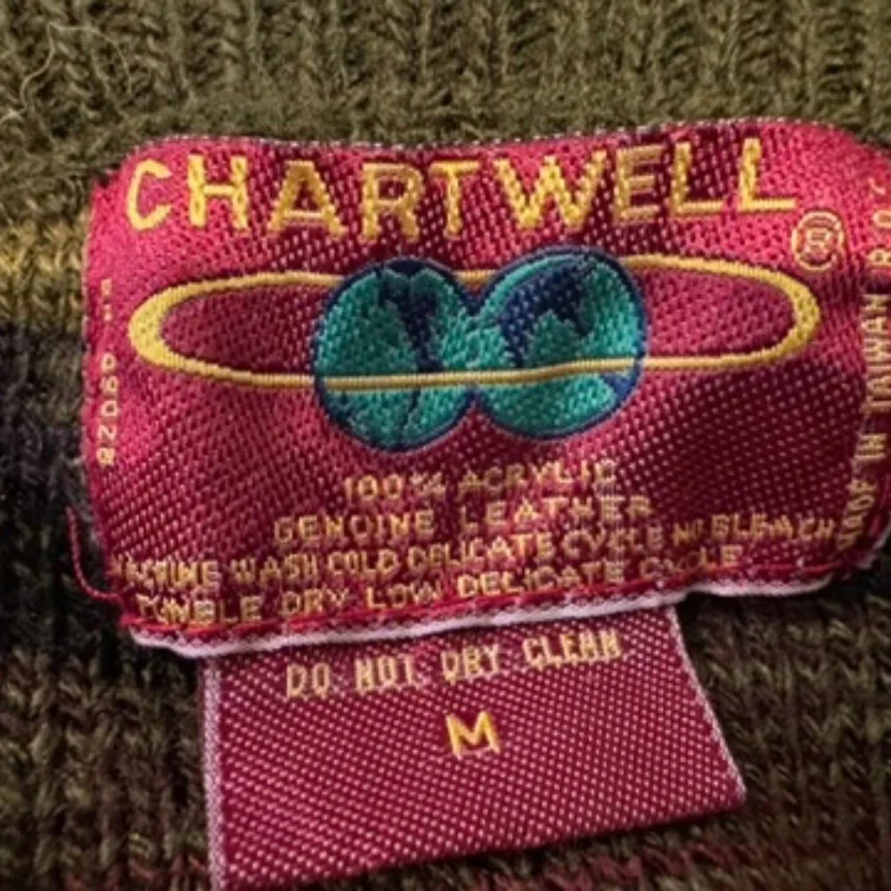 Vintage Gold Chartwell Sweater – Men’s Medium – Geometric Knit Leather Squares